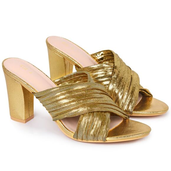 Women's Slouches Slip on Block Heel Slide Sandals Gold - Picture 2 of 5